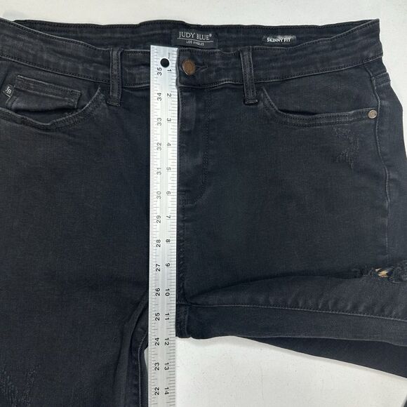 Judy Blue Jeans 13 31 Skinny Black Stretch Denim Leopard Animal Patch Distressed - Picture 9 of 14